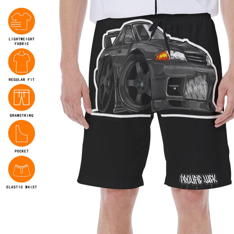 Prolific Luck R32 GTR Skyline Beach Shorts (front view)