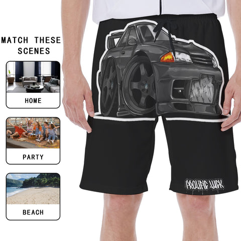 Prolific Luck R32 GTR Skyline Beach Shorts (front view)